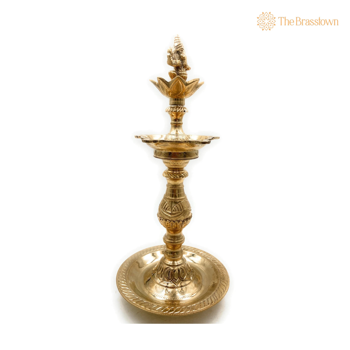 Brass Ganesh Oil Lamp Vinayaka Deepam – Handcrafted Ganesha Diya, Pillayar Vilakku, Ganapati Deepak, Peetal Vigneshwara Vilakku 14.5 Inch 4