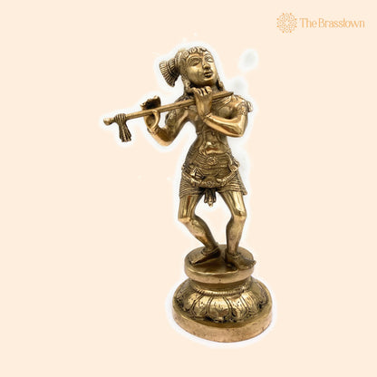 Brass Krishna Idol – Handcrafted Gopal Murti, Balakrishna Vigraham, Radha Krishna Statue, Kanhaiya Murti for Pooja, Temple &amp; Home Décor 11 Inch 1