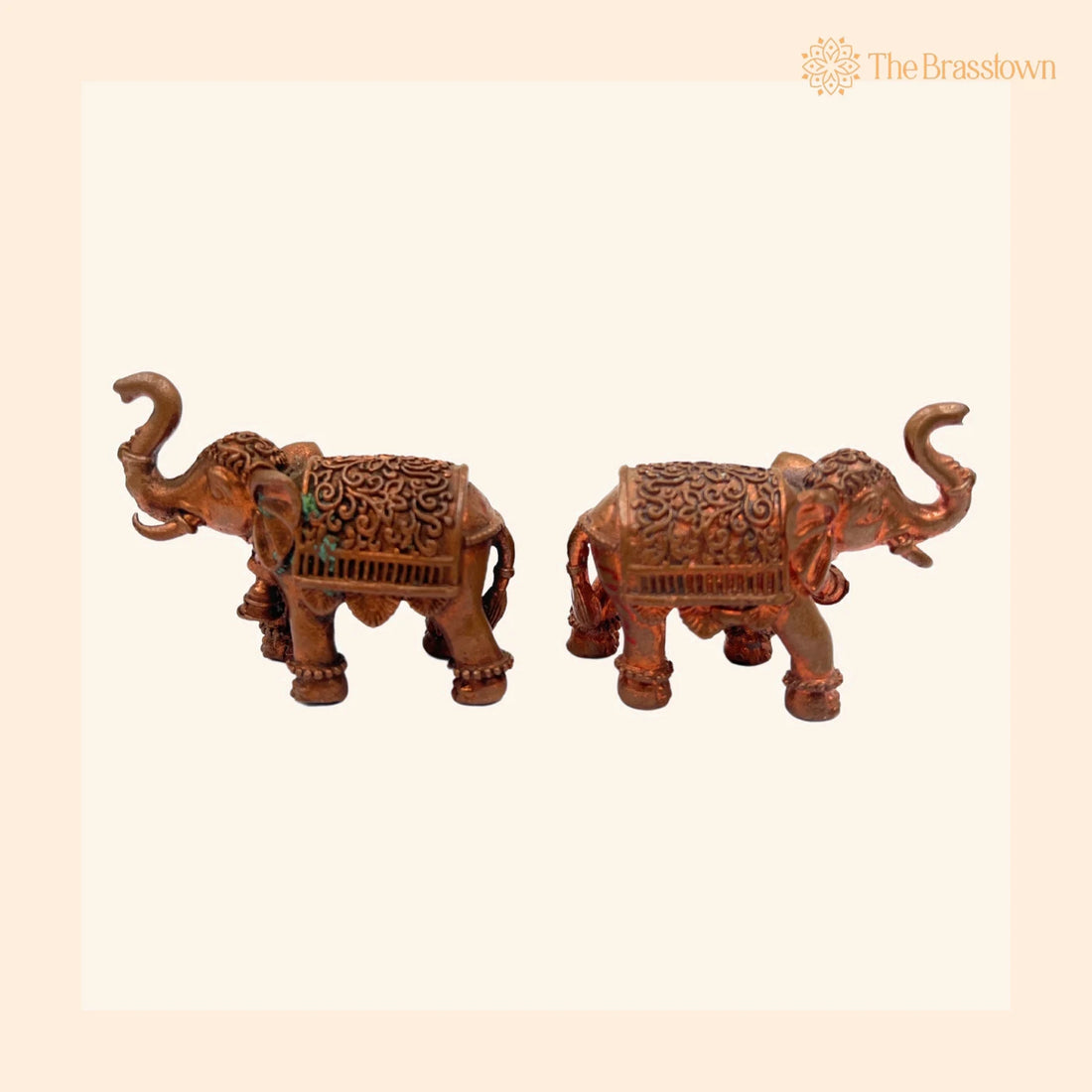 Handcrafted Copper Elephant Idol Pair – Tamra Gaja Hathi Yanai Ane Statue, Airavata Gajraj Figurine for Home Décor &amp; Gifting 1 Inch 1