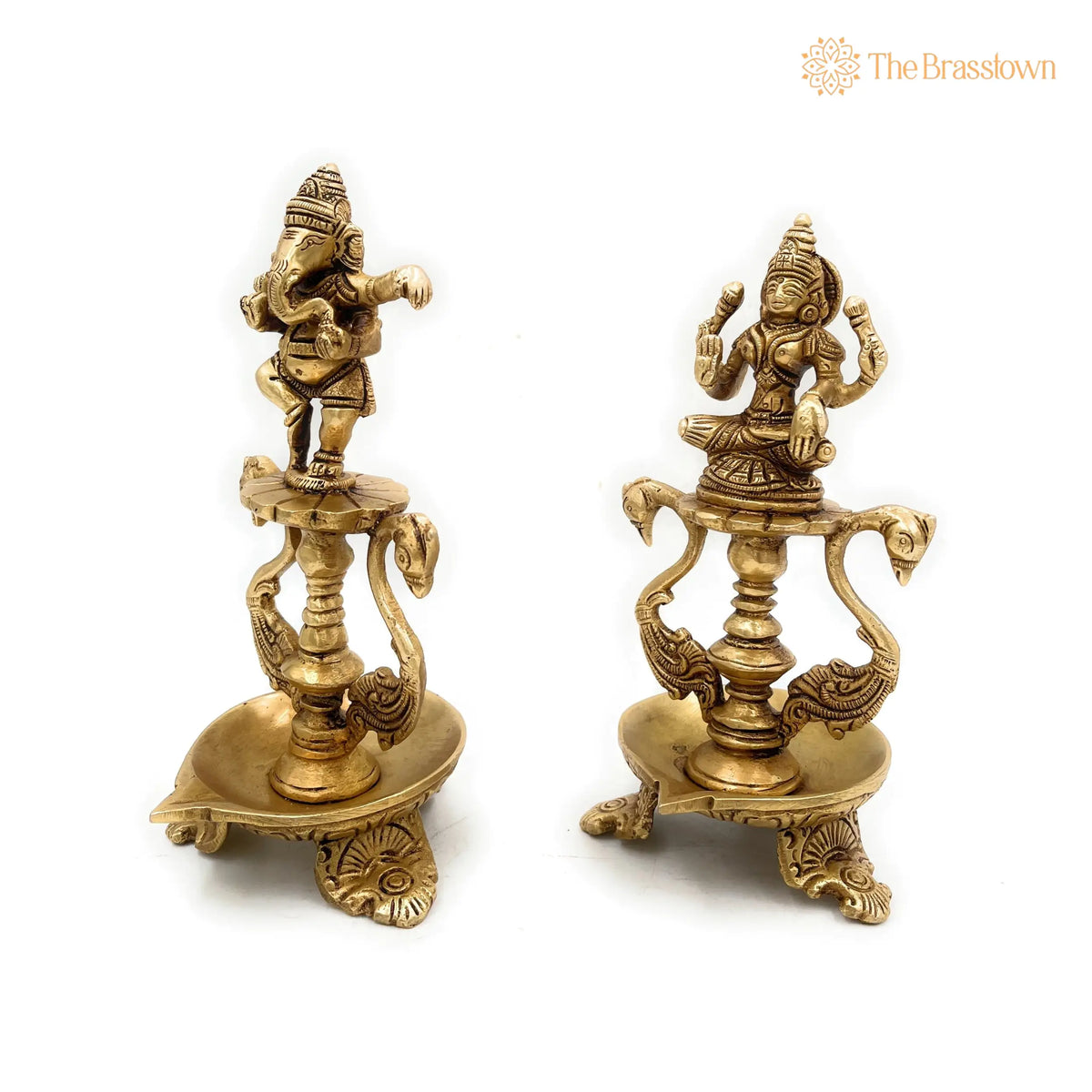 Brass Ganesh Lakshmi Diya – Handcrafted Pooja Ganesha Laxmi Lamp, Deep, Deepam, Lamps For Home Temple Décor Set Of 2 6.5 Inch 3