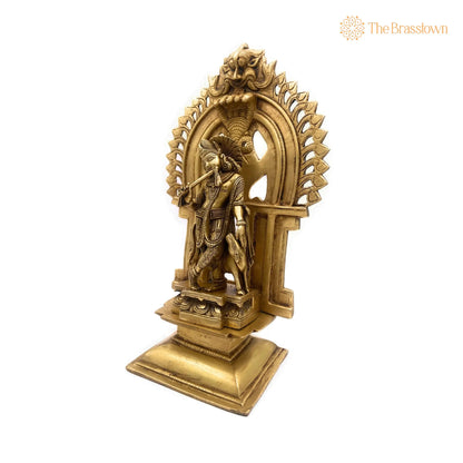 Brass Krishna Idol with Prabhavali – Handcrafted Gopal, Govinda, Balakrishna Murti for Pooja, Home Décor &amp; Temple Statue 11.5 Inch 4