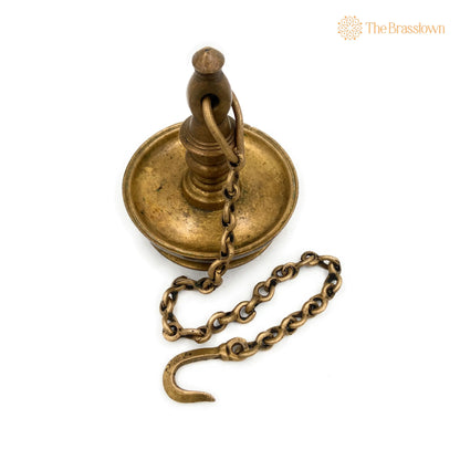 Antique Brass Hanging Lamp – Handcrafted Peetal Pital Pittal Ceiling Lantern for Pooja Room, Temple Light Diya 7 Inch 5