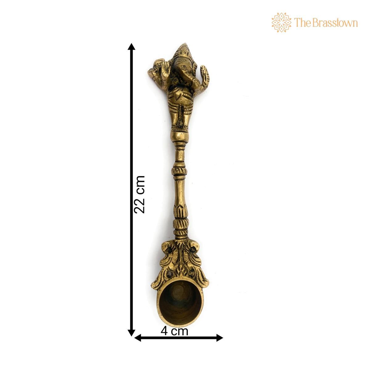 Brass Ganesh Theertha Spoon – Handcrafted Peetal Pital Temple Pooja Ladle, Ganesha Aarti Havan Spoon, Vinayaka Pittal Abhishekam Idol 9 Inch 2