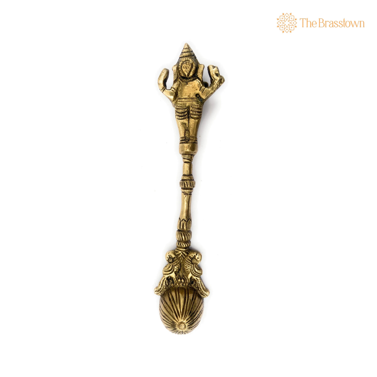 Brass Ganesh Theertha Spoon – Handcrafted Peetal Pital Temple Pooja Ladle, Ganesha Aarti Havan Spoon, Vinayaka Pittal Abhishekam Idol 9 Inch 3