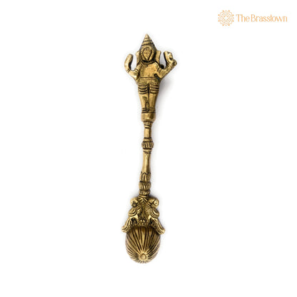 Brass Ganesh Theertha Spoon – Handcrafted Peetal Pital Temple Pooja Ladle, Ganesha Aarti Havan Spoon, Vinayaka Pittal Abhishekam Idol 9 Inch 3