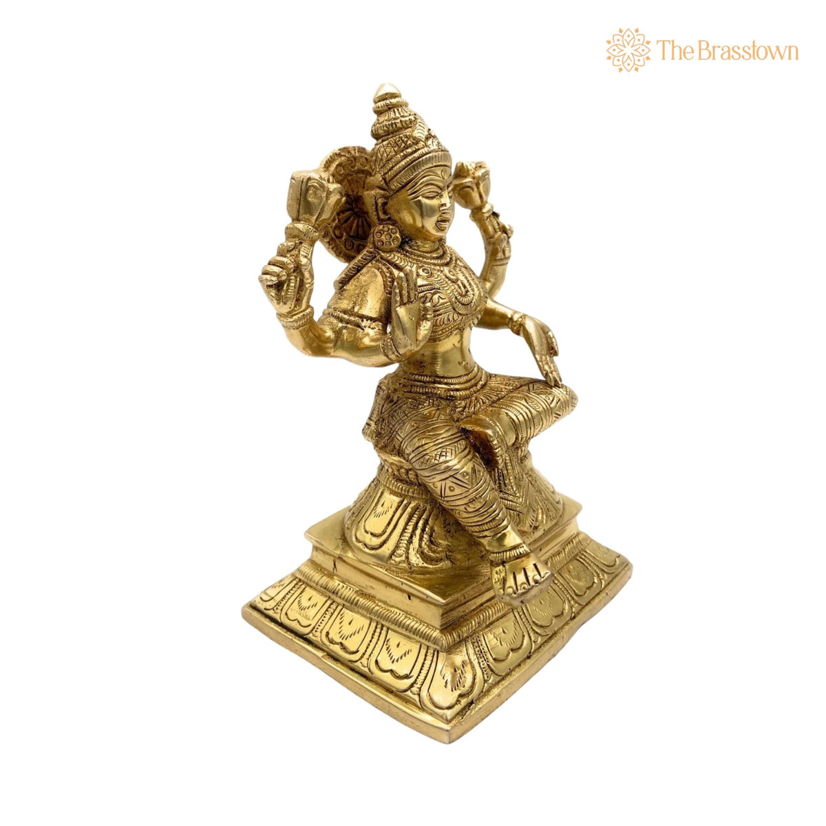 Handcrafted Brass Mahalakshmi Idol – Kamala Devi, Ashta Lakshmi, Shri Padma Lakshmi Sculpture for Home, Temple, and Pooja Décor 6 Inch 4