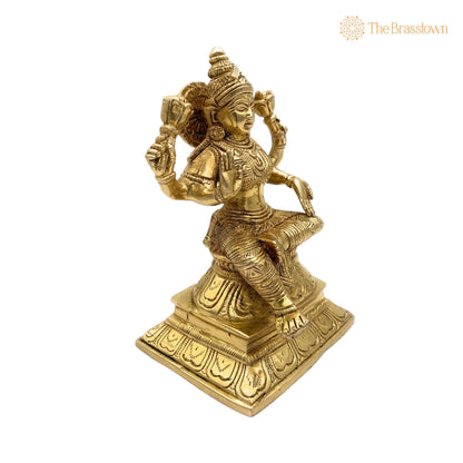 Handcrafted Brass Mahalakshmi Idol – Kamala Devi, Ashta Lakshmi, Shri Padma Lakshmi Sculpture for Home, Temple, and Pooja Décor 6 Inch 4