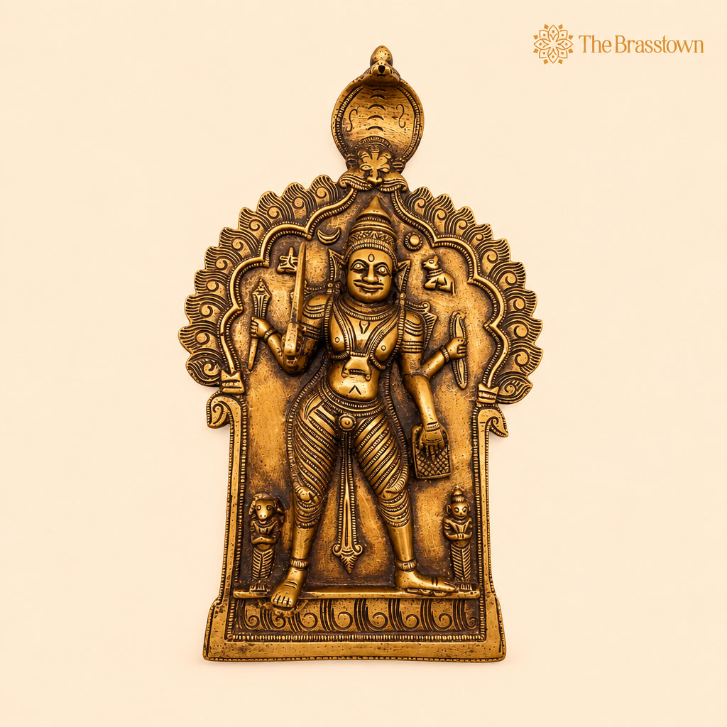 Brass Veerabhadreshwara Idol – Handcrafted Veerbhadra Swami Murti, South Indian Pooja Vigraha, Peetal Pratima for Home Temple &amp; Décor 11.5 Inch 4