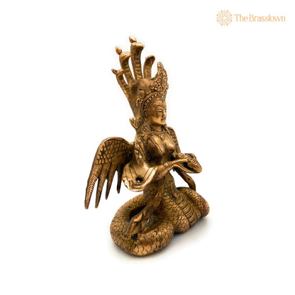 Brass Nagkanya Idol – Handcrafted Peetal Naga Kanya Nagini Manasa Devi Murti, Antique Nag Devi Sarpa Kanya Statue for Pooja 9 Inch 5