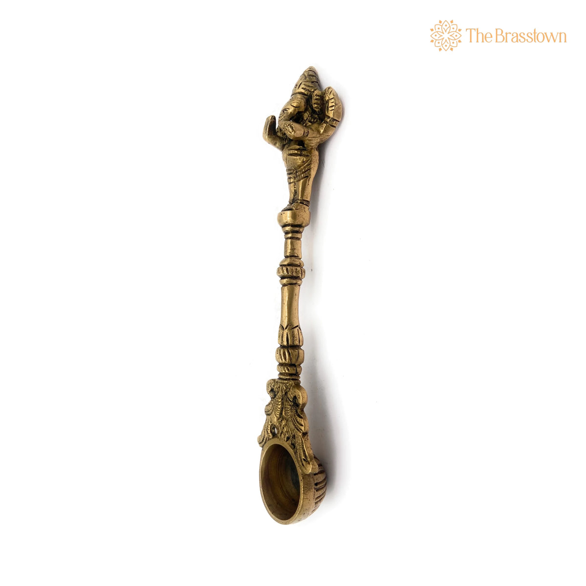 Brass Ganesh Theertha Spoon – Handcrafted Peetal Pital Temple Pooja Ladle, Ganesha Aarti Havan Spoon, Vinayaka Pittal Abhishekam Idol 9 Inch 4