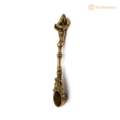 Brass Ganesh Theertha Spoon – Handcrafted Peetal Pital Temple Pooja Ladle, Ganesha Aarti Havan Spoon, Vinayaka Pittal Abhishekam Idol 9 Inch 4