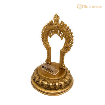 Brass Peeta With Prabhavali Idol – Pital Prabhai Peetha, Hindu Temple Murti Base, Handmade Peetal Prabhavali Chowki 8 Inch 5