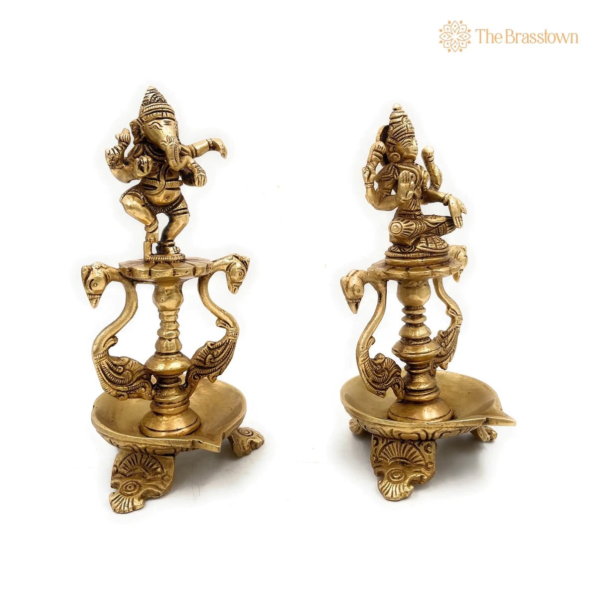 Brass Ganesh Lakshmi Diya – Handcrafted Pooja Ganesha Laxmi Lamp, Deep, Deepam, Lamps For Home Temple Décor Set Of 2 6.5 Inch 5
